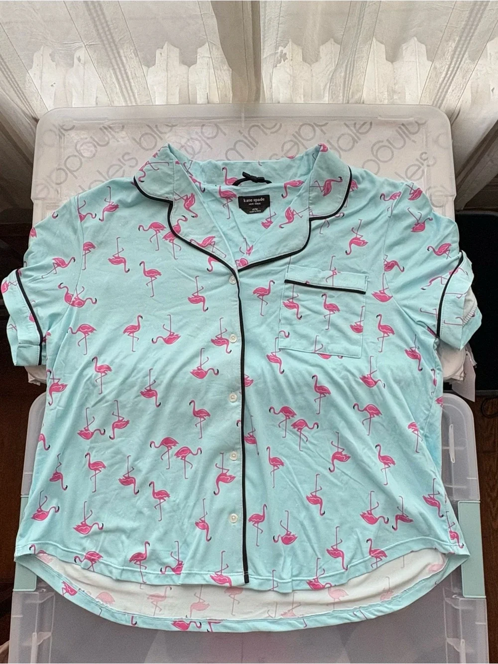kate spade Light Blue and Pink Flamingo Pajama Set Top XL